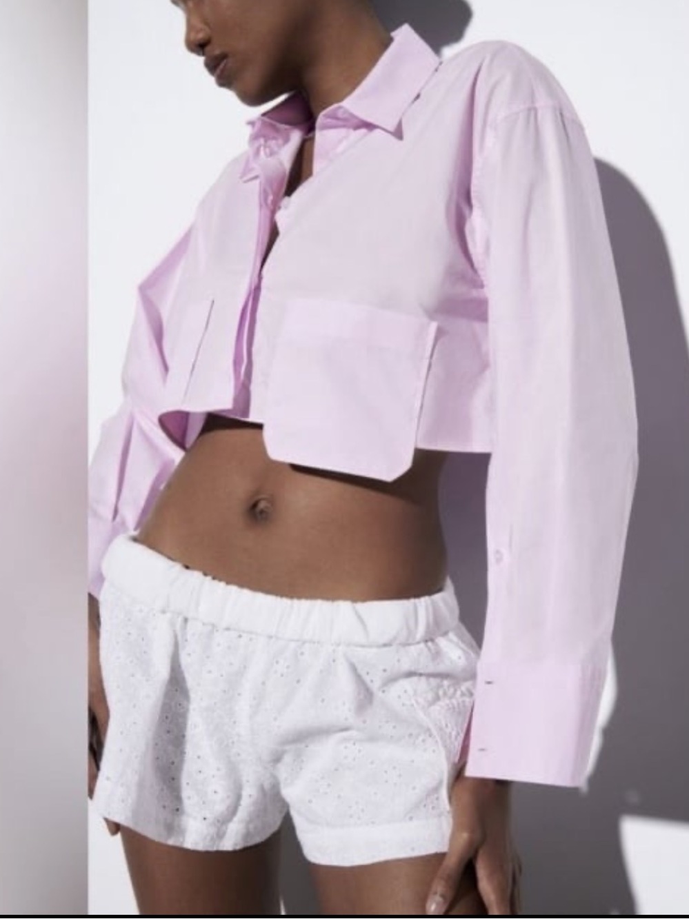 Zara Lavender Asymmetrical Cropped Button Down Shirt - Size XS